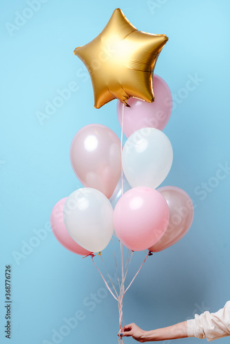 Composition of helium balloons photo