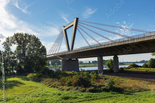 Duesseldorf - Close-Up-View to Airport-Bridge nearby River Rhine / Germany © Manninx