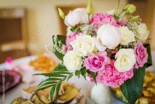 Wedding bouquet made of pink and white roses