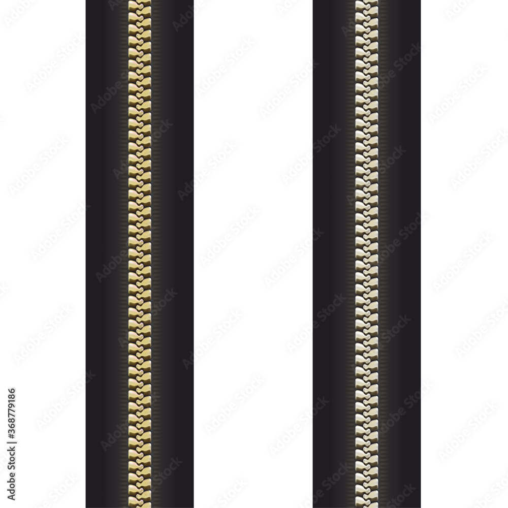 Close zip seamless. Realistic zipper fastener vector. Metallic gold silver black elegant zip locker. Graphic illustration