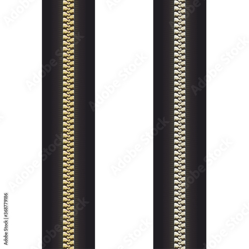 Close zip seamless. Realistic zipper fastener vector. Metallic gold silver black elegant zip locker. Graphic illustration