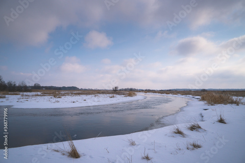 river in winter  Narew  Poland 