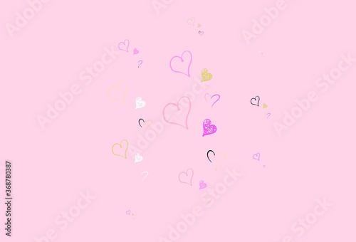 Light Pink, Yellow vector pattern with colorful hearts.