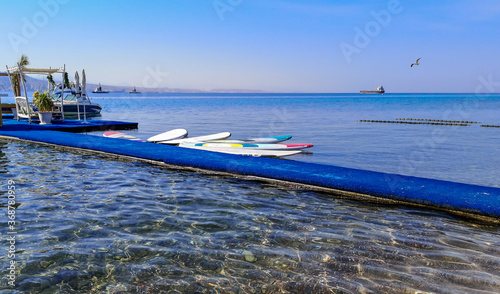 Floating resting pier at a beach of the Red Sea, Middle East