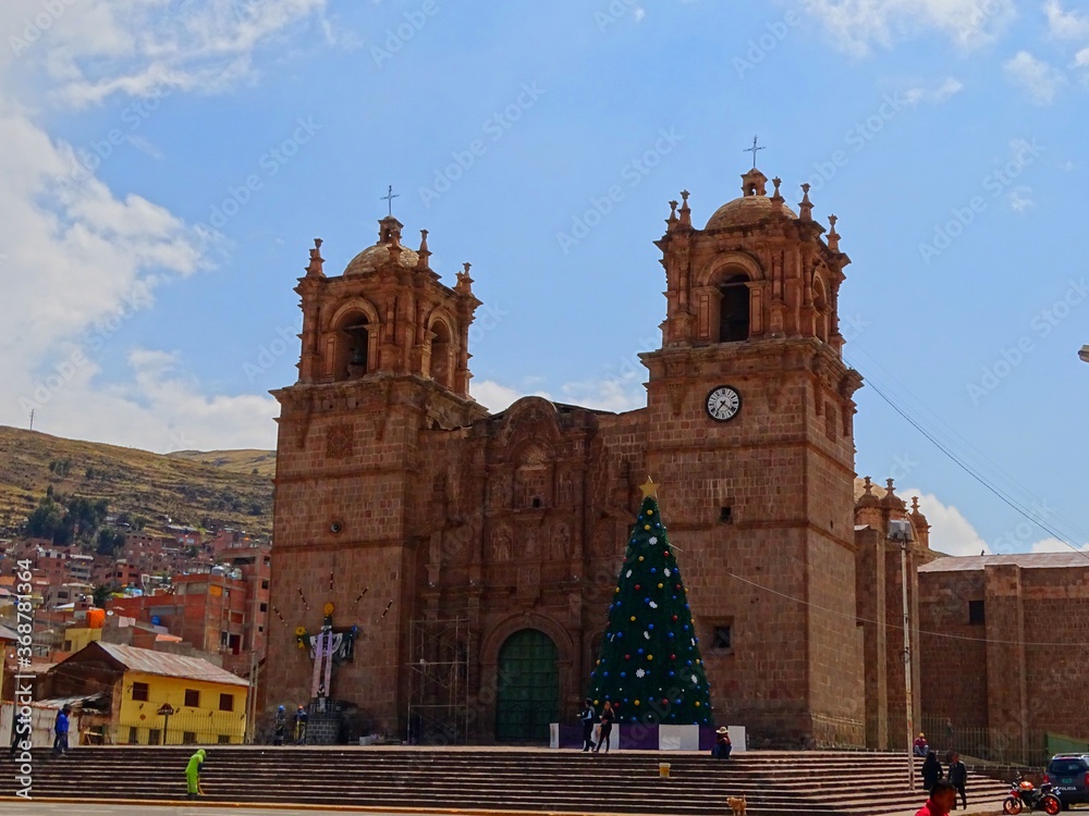 South America, Peru, city of Puno, Main square, Cathedral of Saint Charles Borromeo