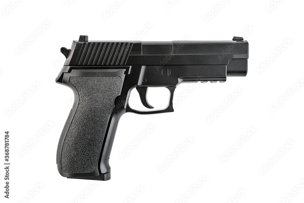 Black pistol gun isolated on white background with clipping path