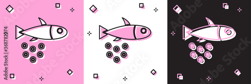 Set Fish with caviar icon isolated on pink and white, black background. Vector..