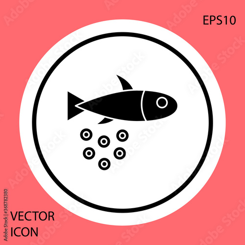 Black Fish with caviar icon isolated on red background. White circle button. Vector..