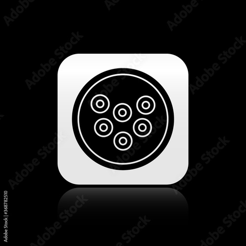 Black Caviar on a plate icon isolated on black background. Silver square button. Vector..