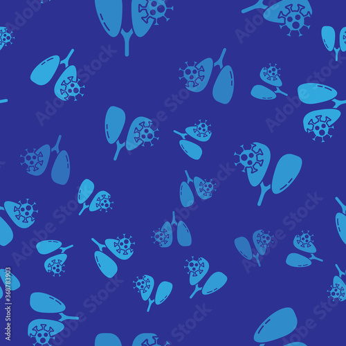 Blue Virus cells in lung icon isolated seamless pattern on blue background. Infected lungs. Coronavirus, COVID-19. 2019-nCoV. Vector..