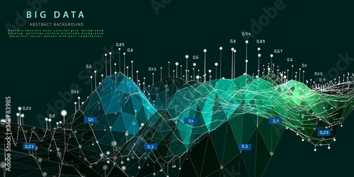 Big data. Abstract visualization polygonal algorithm analyze data. Quantum virtual cryptography concept. Analytics algorithms data. Banner for bussines, science and techology. Blockchain.