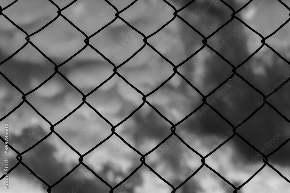 Fototapeta premium Grid with blurred sky behind as background (Black and White)