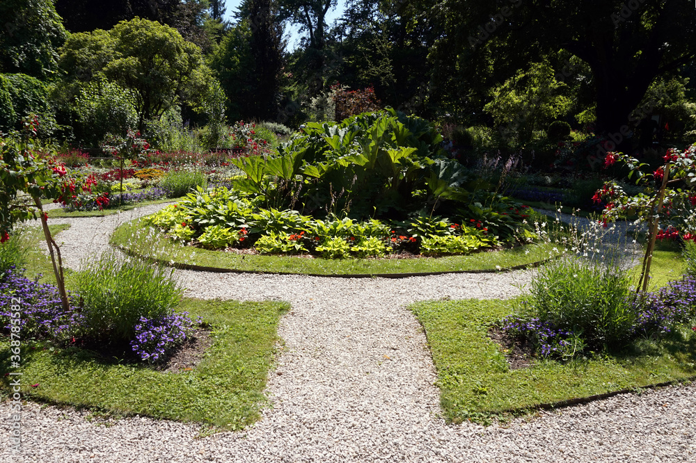 Obraz premium Path in garden, flowers, grass