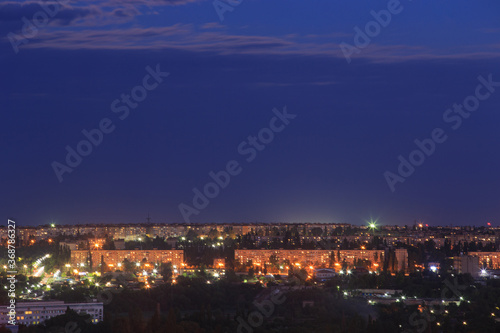 Cityscape aerial view in the evening in the big city of Eastern Europe
