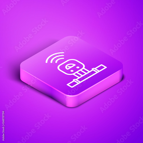 Isometric line Smart sensor system icon isolated on purple background. Internet of things concept with wireless connection. Purple square button. Vector.