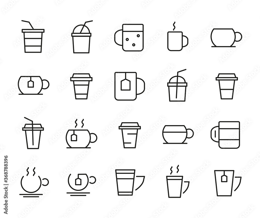Simple set of cup outline icons.  Pack of stroke icons. Vector illustration isolated on a white background. Premium quality symbols.
