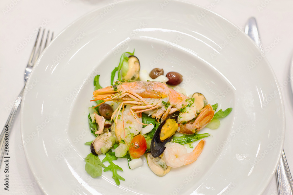plate with delicious seafood plate with delicious seafood