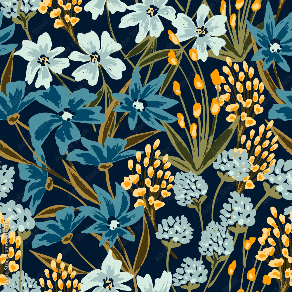 Wild meadow motif with blue flowers