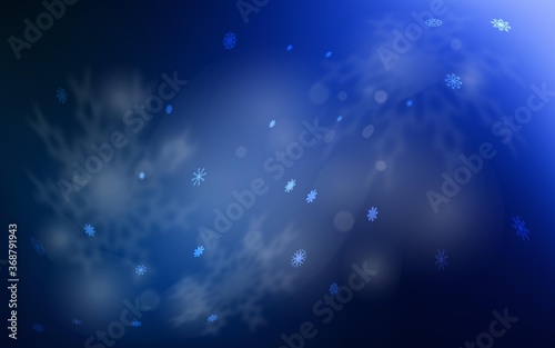Dark BLUE vector cover with beautiful snowflakes. Shining colored illustration with snow in christmas style. The pattern can be used for new year leaflets.