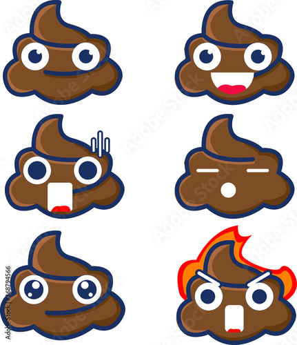 Set of Cute Poop Emoticon Vector Design