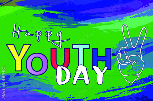 International Youth Day, 12 August, background multicolor with hand, vector graphics, abstract brush strokes, modern concept for your design, illustration.