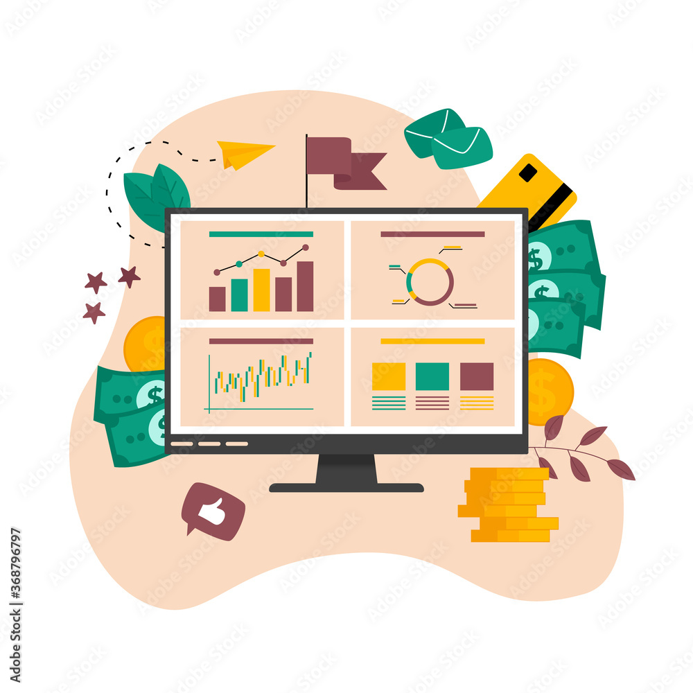 Online financial instrument on stock market. Investment analysis with graph and candlestick chart. Investment instrument concept Online financial instrument on stock market. Investment analysis with graph and candlestick chart. Investment instrument concept