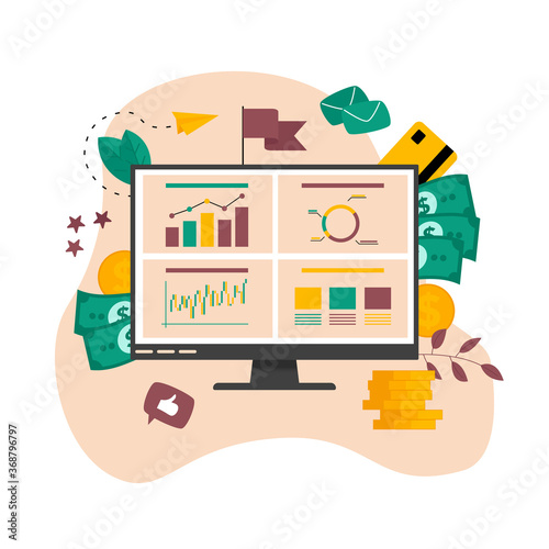 Online financial instrument on stock market. Investment analysis with graph and candlestick chart. Investment instrument concept