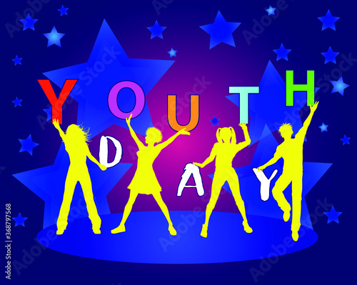 
International, youth day, 12 august, background, multicolor, vector, people hold letters, graphics, modern, concept for your design.
