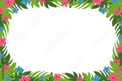 tropical leaves and flowers in vector flat style. template border frame banner, card, poster, summer vacation, copy space, place for text © Ирина Самойлова