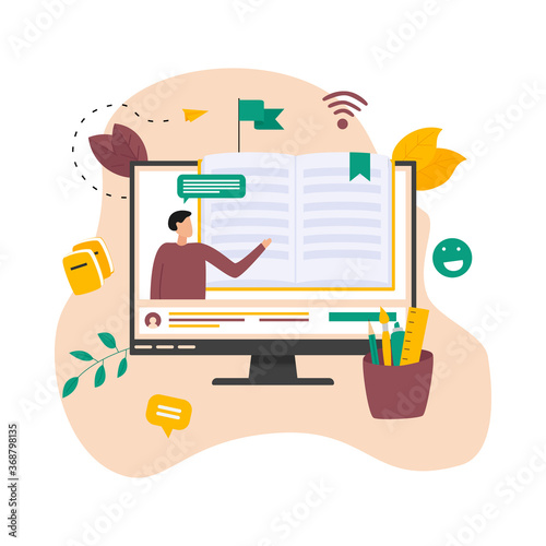 Online education, home schooling and e-learning concept. Online learning at home in social distancing COVID-19. Vector illlustration