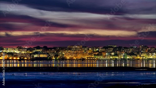 Santander panorama at sunset, Spain, video timelapse