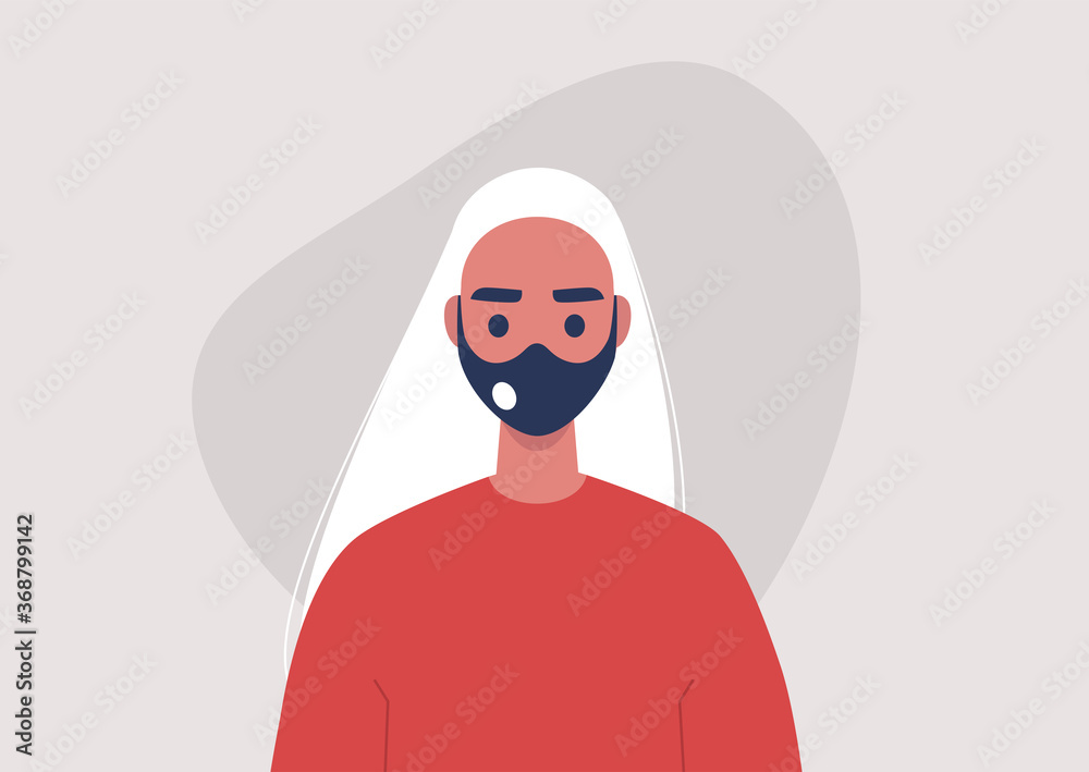 A portrait of a young female character wearing a protective face mask with a filter, a second wave of corona virus, covid-19 A portrait of a young female character wearing a protective face mask with a filter, a second wave of corona virus, covid-19