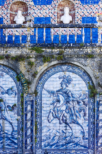Cavaliers azulejos panels in The Palace of the Marquesses of Fronteira in Lisbon, Portugal © hectorchristiaen