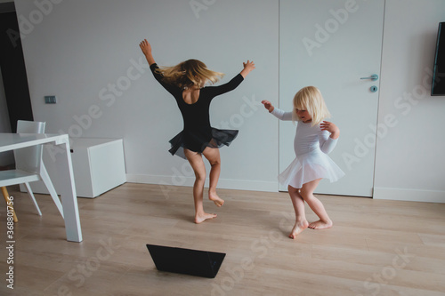 Ballet or gymastics lesson online. Remote learning for kids. photo