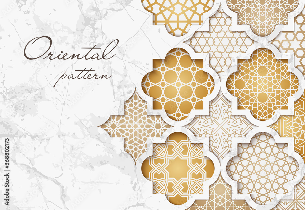 Oriental pattern. Vector golden background in arabic, moroccan style for design
 - obrazy, fototapety, plakaty 
