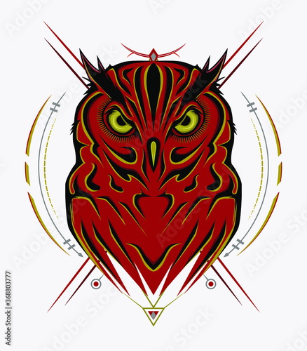 Owl or eagle-owl bird sketch isolated icon. Wild forest feathered nocturnal predatory bird of prey sitting on branch. Wildlife fauna and zoology symbol for zoo nature adventure club