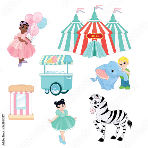 Amusement park. Children having fun at the circus
