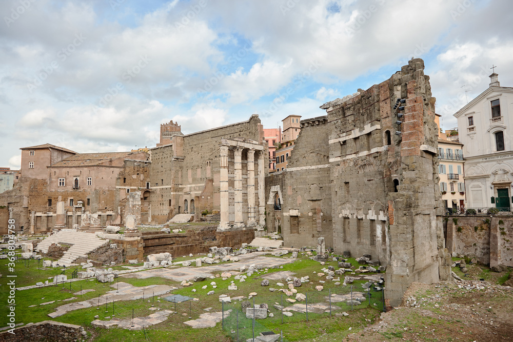 The archeological ruins in historic center of Rome