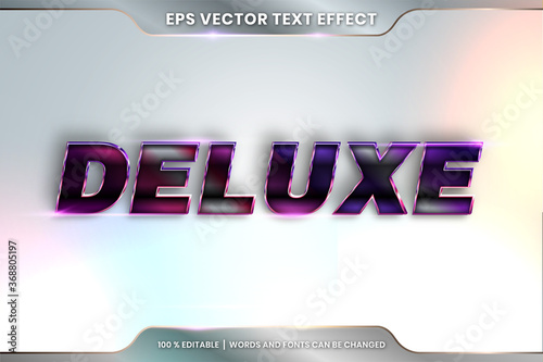Text effect in 3d Deluxe words, font styles theme editable metal black and purple gradient color concept