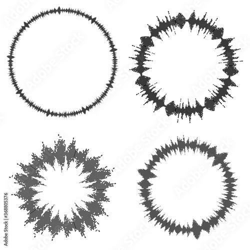Equalizer ring. Round audio chart set. Music beat bar isolated on white. Collection of electronic abstract element of sound volume wave. Modern clip art illustration of speaker frequency range.