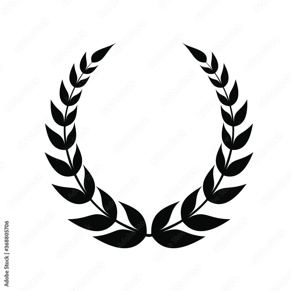 Laurel wreath icon. Emblem made of laurel branches. Laurel leaves symbol of high quality olive plants. Sign isolated on white background. Vector illustration Laurel wreath icon. Emblem made of laurel branches. Laurel leaves symbol of high quality olive plants. Sign isolated on white background. Vector illustration
