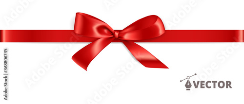 Banner with gift bow. Red ribbon isolated. Gift card design template. Vector holiday decoration. Great for christmas and birthday cards, sale banners. Easy to change colors and reposition the bow.