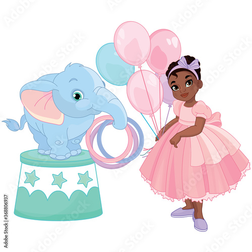 Little girl and baby elephant