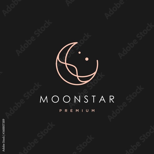 Fototapeta elegant crescent moon and star logo design line icon vector in luxury style outl