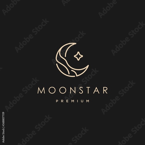 elegant crescent moon and star logo design line icon vector in luxury style outline linear, ramadan kareem, crescent moon and star illustration for background banner, abstract crescent moon logo