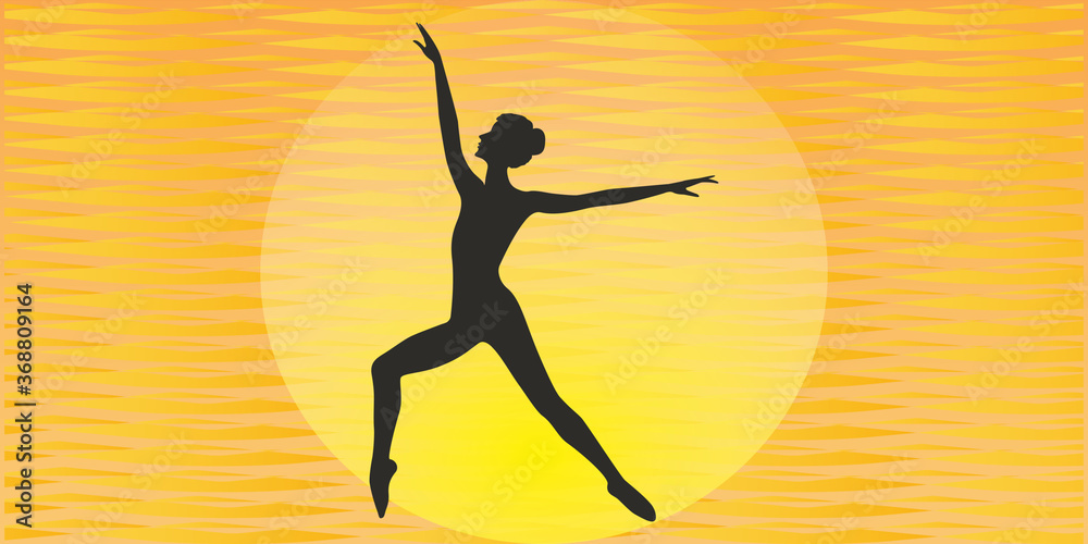Dancer - background abstract yellow gradient - vector. Banner, horizontal. Business card. Fitness