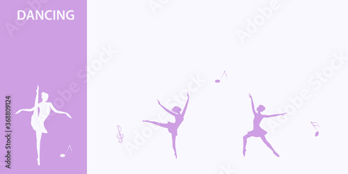 Dancers, musical symbols - isolated on white background - vector. The banner is horizontal. Business card. Fitness