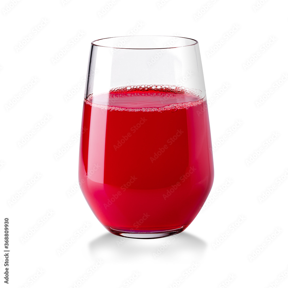 Realistic Transparent Glass of Red Juice isolated on white background with clipping path.