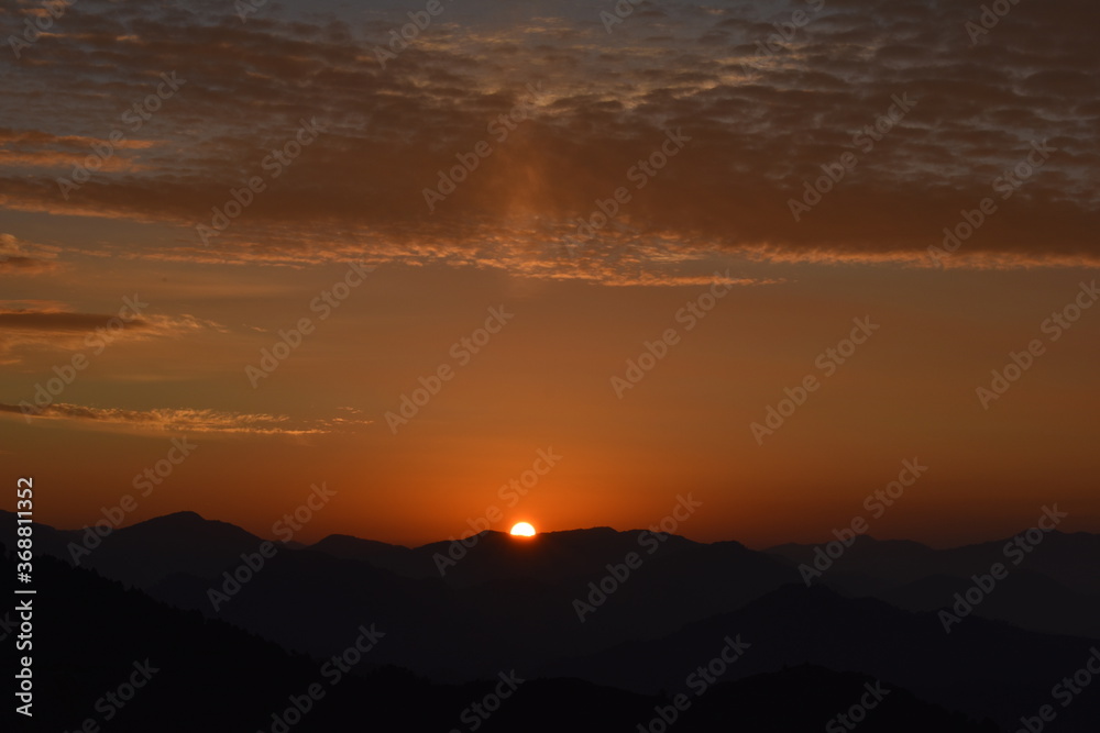Sunrise and mountains in nainital uttarakhand india