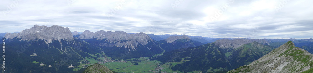 wide angle panorama form top of the daniel, lermoos, tirol, austria